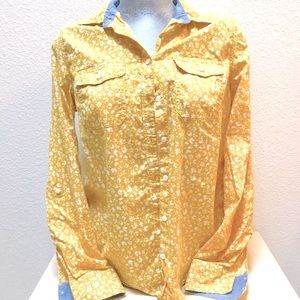 Light Yellow calico & oxford accents Button Down/Blouse Medium NWOT St.Johns Bay